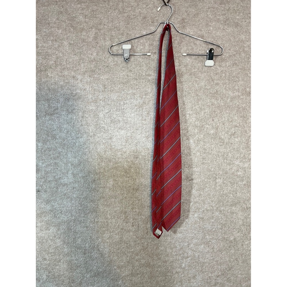 Vintage DANI Silk Necktie Red Teal Geometric Stripe Handmade Wide Tie